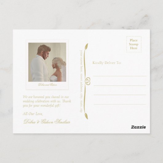 Elegant Wit en Goud Monogram Dank u Briefkaart (Achterkant)