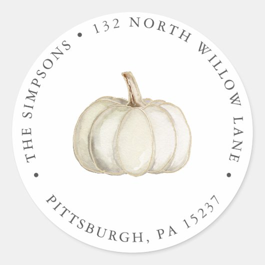 Elegant Wit en Goud Pompoen Retouradres Ronde Sticker (Voorkant)