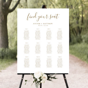 Elegant Wit en Goud Trouwstoelindeling Bord Poster