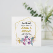 Elegant Wit en Gouden Bloemend Modern Uniek Save The Date (Staand voorkant)