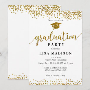Elegant wit en gouden Sparkle Glitter Afstuderen Kaart