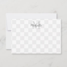 Elegant wit en grijs dambordpatroon gepersonalisee notitiekaartje