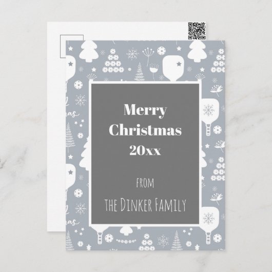 Elegant wit en grijs kerst briefkaart (Voorkant / Achterkant)