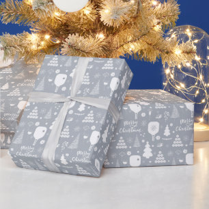 Elegant wit en grijs kerst  cadeaupapier