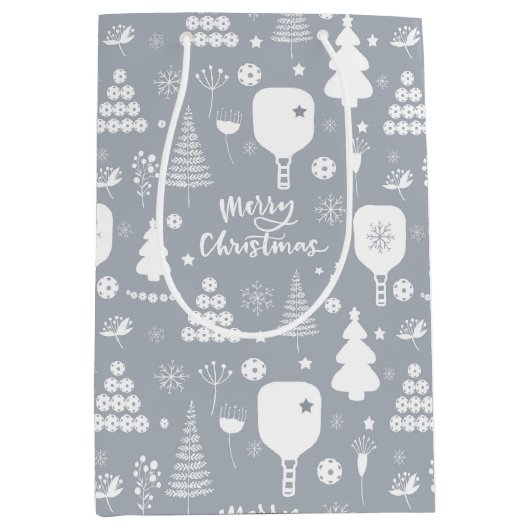 Elegant wit en grijs kerst medium cadeauzakje (Voorkant)