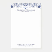 Elegant wit en marineblauw bloemenkant post-it® notes (Voorkant)