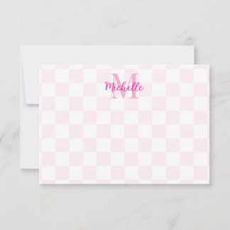 Elegant wit en roze geruit gepersonaliseerd notitiekaartje