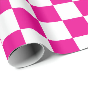 Elegant wit en warm roze schaakbord cadeaupapier