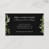 Elegant wit en zwart botanisch blad script visitekaartje (Achterkant)