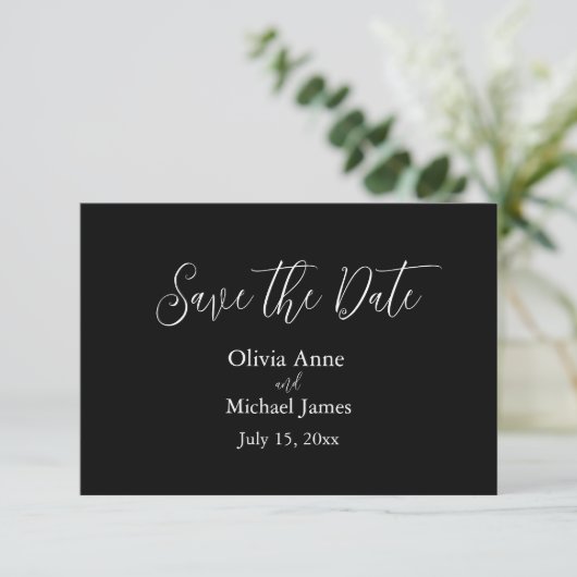 Elegant wit en zwart script bewaar de datum save the date (Staand voorkant)