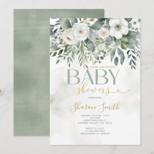 Elegant wit eucalyptus bloemenmeisje Baby shower Kaart