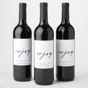 Elegant wit "Geniet" bruiloft wijnlabel Wijn Etiket