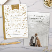 Elegant Wit Goud Bibliotheek Bruiloft Save the Dat Kaart