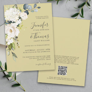 Elegant Wit Goud Bloemen Bruiloft met QR code Kaart