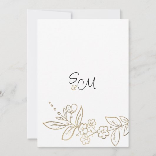 Elegant wit goud eenvoudige bloemen Save the Date Kaart (Achterkant)