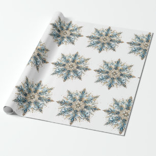 Elegant Wit, Goud en Blauw Kerstcadeauverpakking Cadeaupapier