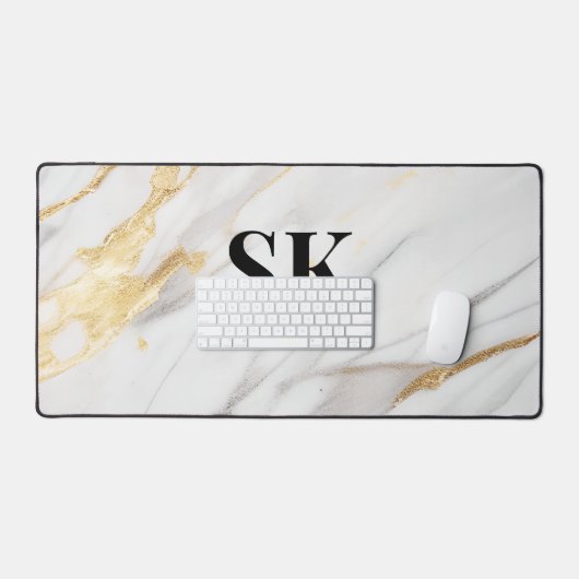 Elegant wit goud faux glitter marmer bureaumat (Keyboard & Muis)