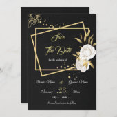 elegant wit goud florzwart behalve datum save the date (Voorkant / Achterkant)