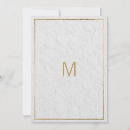 Elegant wit goud frans bloemenkant Bruiloft Kaart (Achterkant)