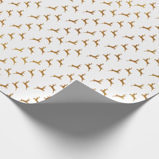 Elegant wit goud glitter schattig rendier patroon cadeaupapier (Hoek)