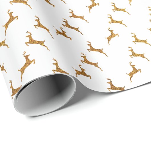 Elegant wit goud glitter schattig rendier patroon cadeaupapier (Rol Hoek)