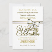 Elegant Wit & Goud Lint Bruiloft Uitnodiging (Voorkant)