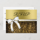 Elegant Wit & Goud Lint Glamoureuze Bruiloft RSVP Briefkaart (Voorkant / Achterkant)