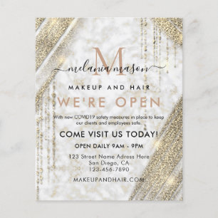 Elegant Wit Goud Marmer Grote Opening Salon Flyer