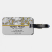 Elegant Wit Goud Marmer | Monogram Aangepast Bagagelabel (Achterkant horizontaal)