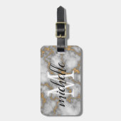 Elegant Wit Goud Marmer | Monogram Aangepast Bagagelabel (Voorkant verticaal)
