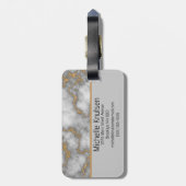 Elegant Wit Goud Marmer | Monogram Aangepast Bagagelabel (Achterkant verticaal)