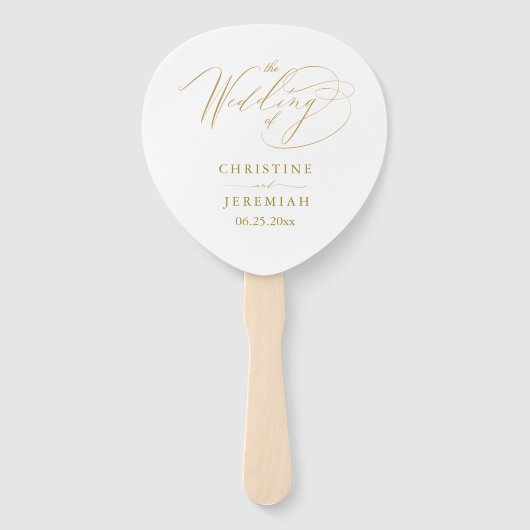 Elegant Wit Goud Script Huwelijksprogramma Handwaaier (Voorkant)