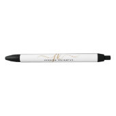 Elegant Wit Goud Script Monogram Initialen Naam Zwarte Inkt Pen (Voorkant)