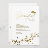 Elegant Wit Goud Stofstof Confetti Graduation Part Kaart (Voorkant / Achterkant)
