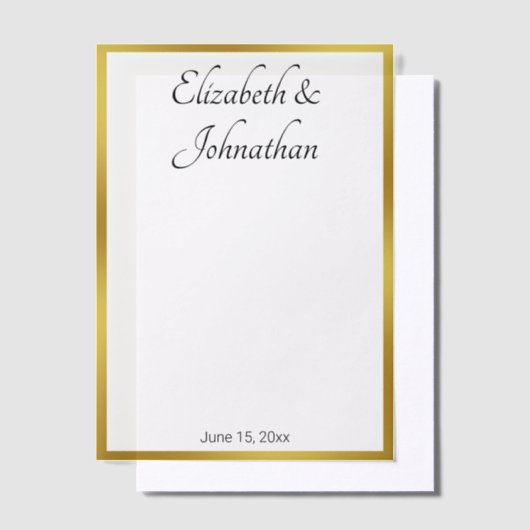 Elegant wit goud zwart script namen bruid bruidego vellum uitnodigingen (Offset)