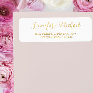 Elegant Wit Gouden Schrift Huwelijk Retouradres Etiket