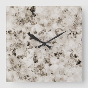 elegant wit grijs ivoor rozen floraal vierkante klok