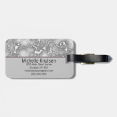 Elegant wit grijs marmer | Monogram Aangepast Bagagelabel (Achterkant horizontaal)