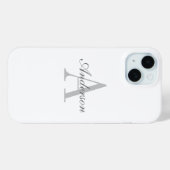 Elegant wit & grijs monogram Case-Mate iPhone case (Achterkant (horizontaal))