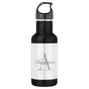Elegant wit & grijs monogram waterfles