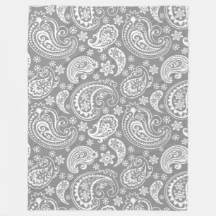 Elegant Wit & Grijs Paisley Patroon Fleece Deken