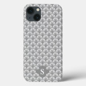 Elegant wit grijs retro bloemenpatroon monogram Case-Mate iPhone case (Achterkant)