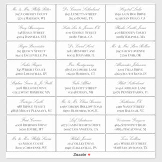 Elegant Wit Grijs Script 24 Bruiloft Gast Adres Sticker