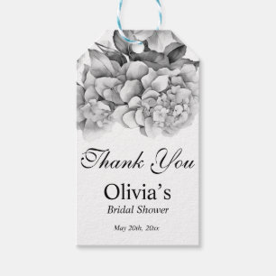 Elegant wit grijs zwart bloemenmotief waterverf cadeaulabel