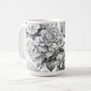 Elegant wit grijs zwart bloemenmotief waterverf koffiemok
