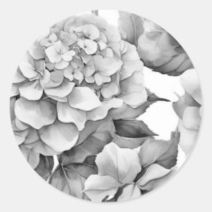 Elegant wit grijs zwart bloemenmotief waterverf ronde sticker