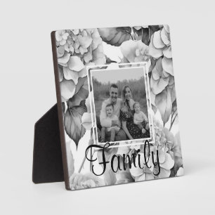 Elegant wit grijs zwart bloemenplaque waterverf fotoplaat