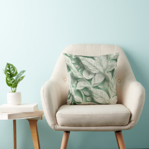 Elegant  wit groen botanisch bladpatroon kussen
