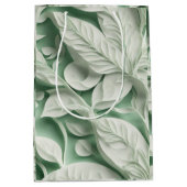 Elegant wit groen botanisch bladpatroon medium cadeauzakje (Voorkant)