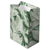 Elegant wit groen botanisch bladpatroon medium cadeauzakje (Achterkant Gekanteld)